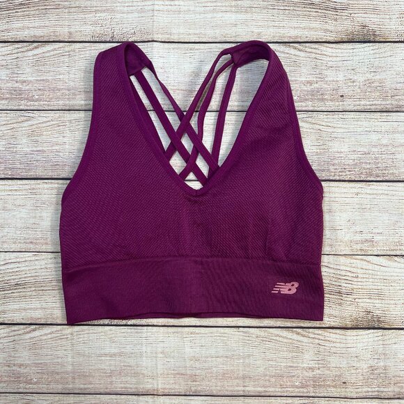 New Balance Women's Sports Bra Size S/M Purple Strappy Back Athletic Workout Bra - Picture 1 of 8